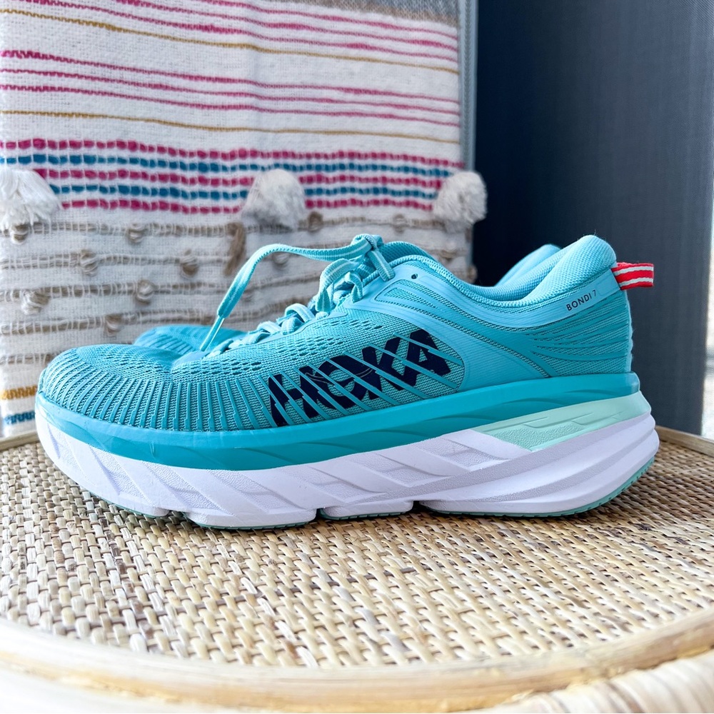 Hoka One One Bondi 7 Aquarelle Eggshell Blue Road-Running Sneakers Size 8.5 - Picture 4 of 8